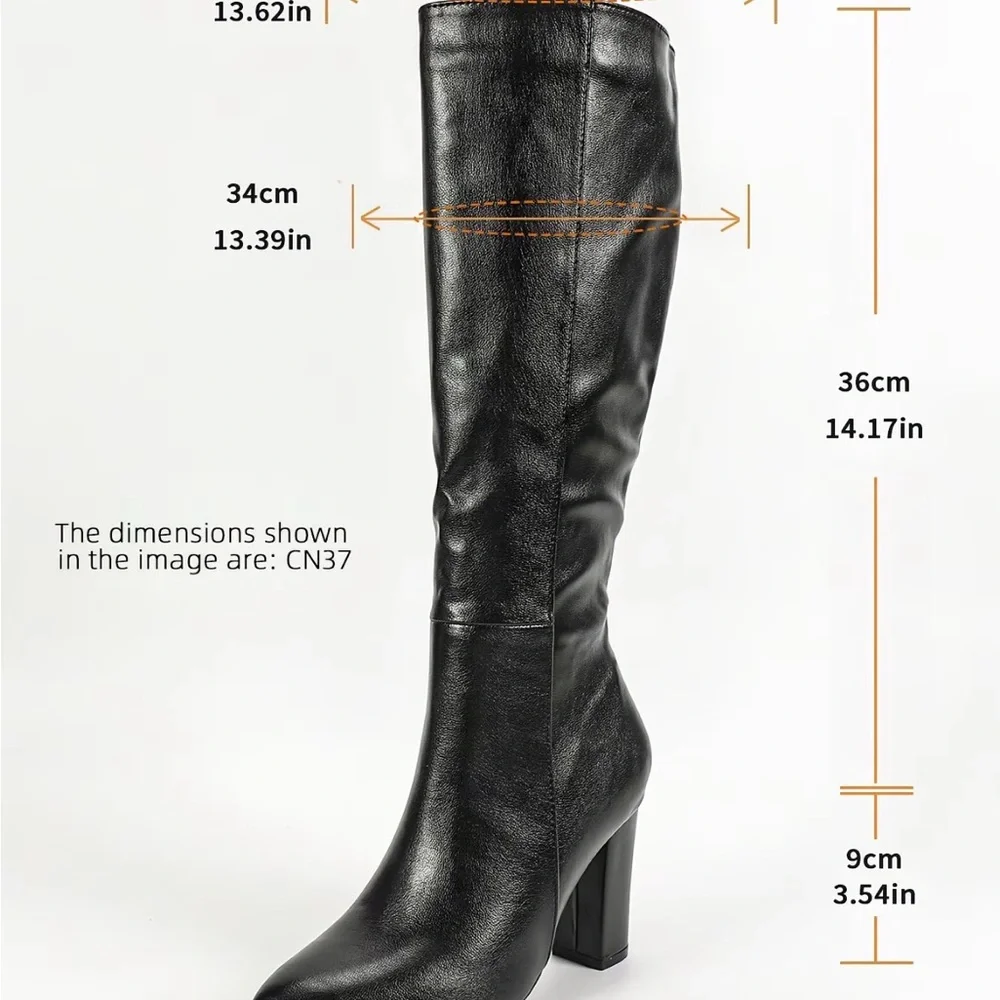 Women's Black Knee-High Block Heel Boots - Picture 4 of 11